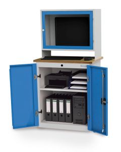 Bedrunka+Hirth Computerschrank stationär, Tiefe 500 mm, 1 x Fachboden, 2 x Flügeltüre, 1 x Monitoraufsatzgehäuse Maße in mm (BxTxH): 750 x 500 x 1450