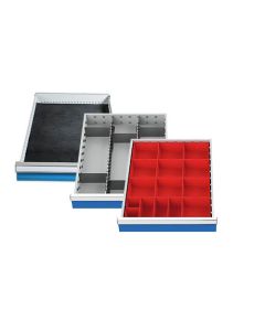 Bedrunka+Hirth Einteilungssortiment (3-teilig) für Schubladen R 18-24, Riffelgummieinlage, Kleinteilekästchen, Metalleinteilung Maße in mm (BxT): 450 x 600