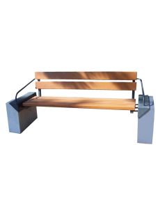Sitzbank Cipro; Rückenlehne; Betonsockel, Holzbelattung verzinkt; pulverbeschichtet RAL 5010 Enzianblau